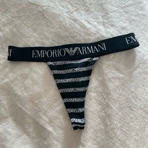 Emporio Armani Logo Thong Black & White Underwear